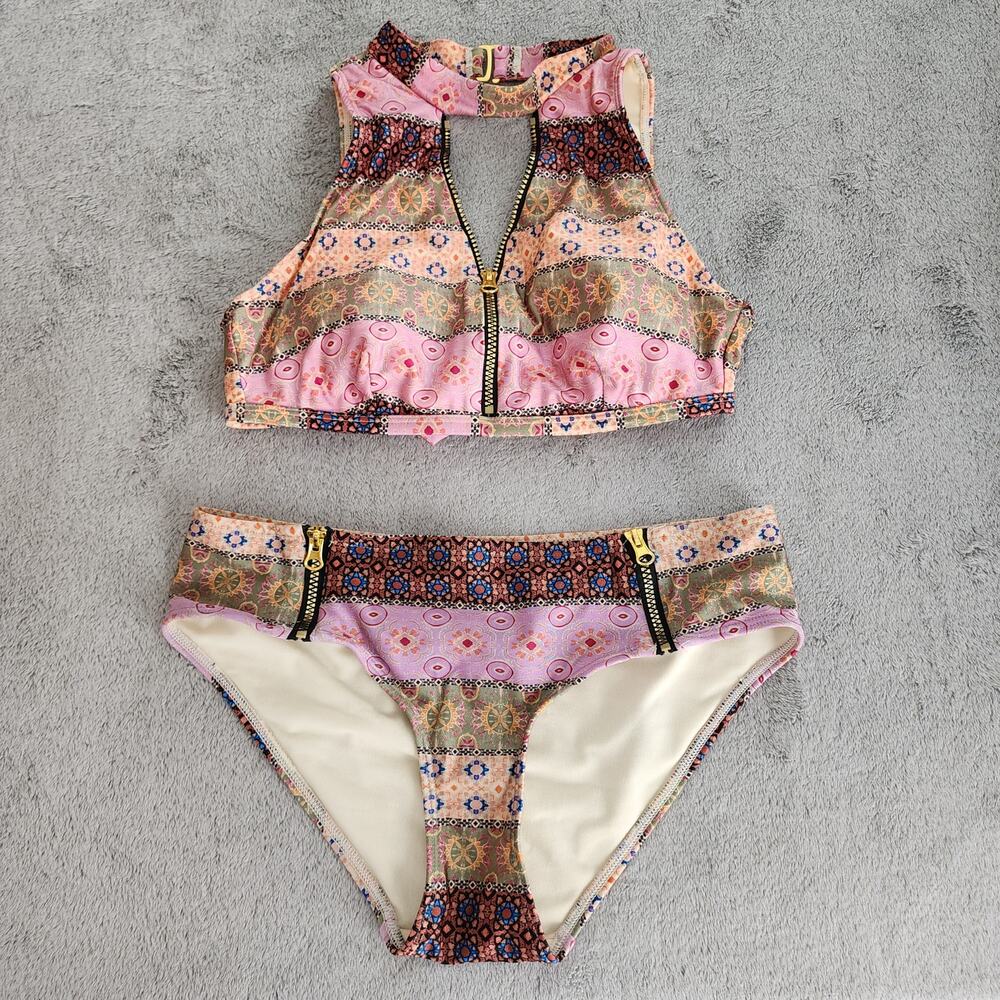 Time and Tru Bikini‎ Mixed Size M/S Sundance Stripe Zipper Cutout 2-Piece Swim
